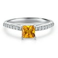 thumbnail image 3 of Gem Stone King 10K White Gold Yellow Citrine and Lab Grown Diamond Engagement Ring for Women | 0.78 Cttw | Princess 5MM | Gemstone November Birthstone | Size 8, 3 of 6