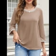 thumbnail image 4 of Blusas de 3/4 para Mujer, Elegantes, Informales, con Cuello Redondo, Holgadas y A , para Caqui XL, 4 of 8