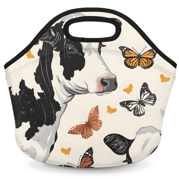Herdesigns Cow Print Insulated Lunch Bag Neoprene Lunch Box for Women Men Soft Cooler Bag Washable Lunch Tote for Work Outdoor Picnic