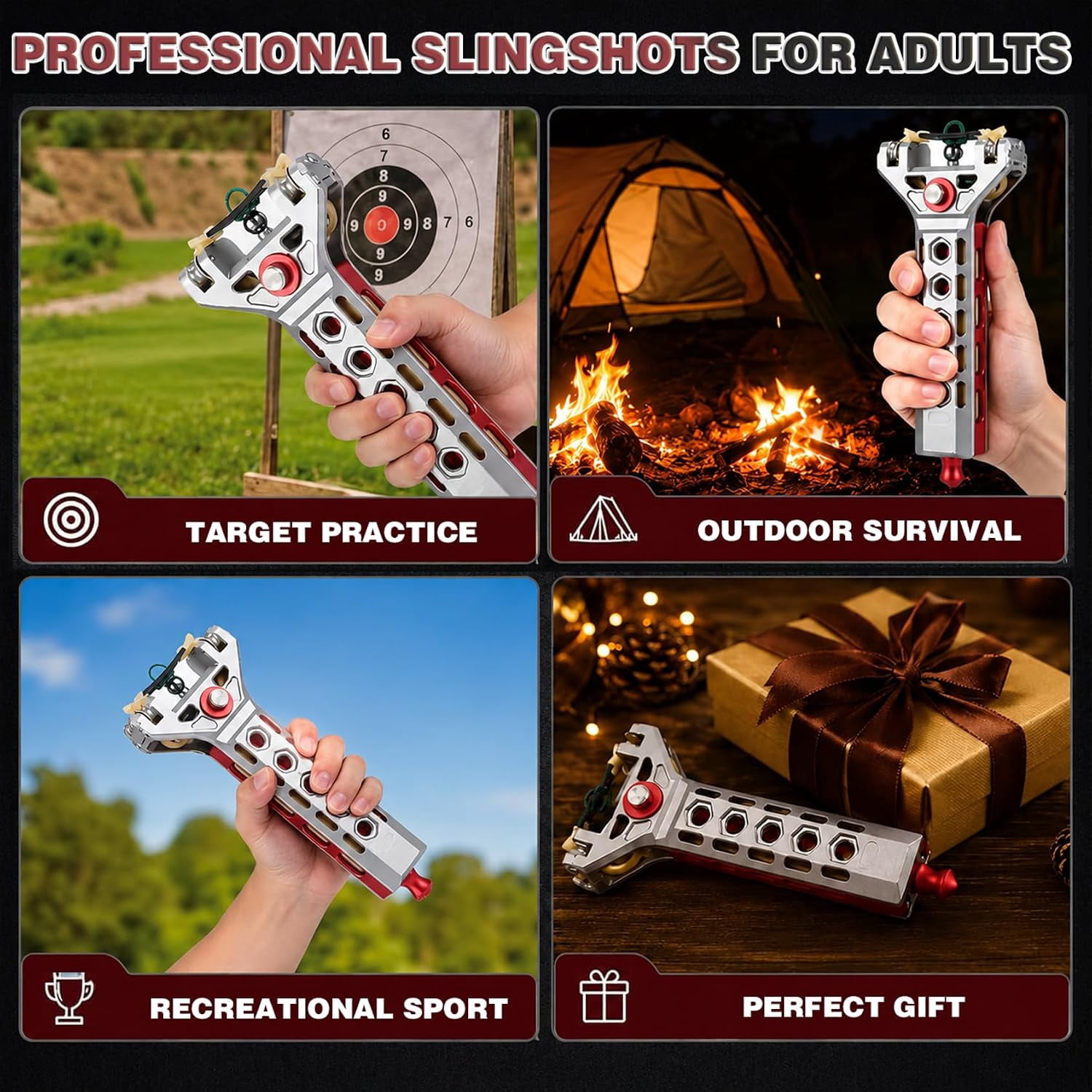 Adult Recreational Slingshot for Target Practice, Aluminum Alloy Manual-Loading Design