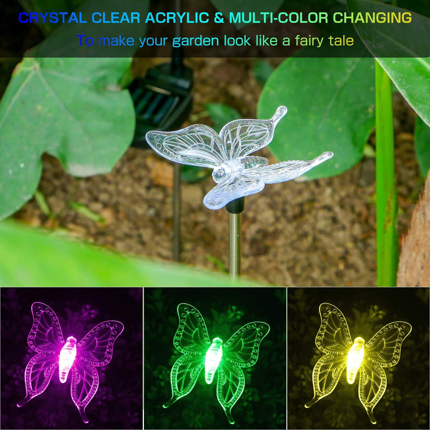 Color Changing Decorative Landscape Light LED Solar Powered Hummingbird Butterfly Dragonfly for Patio Yard Pathway Halloween Christmas 6-pack OxyLED Figurine Stake Light Solar Garden Lights Outdoor 