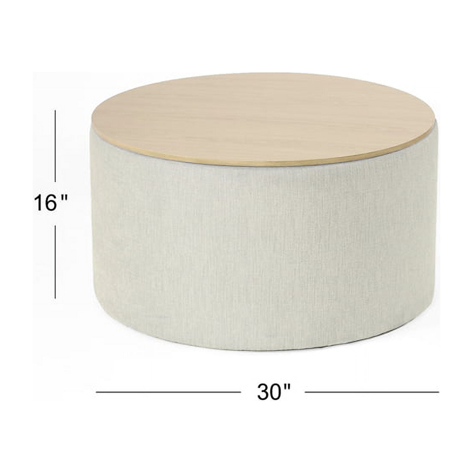 HomePop Large Modern Round Storage Ottoman with Wood Lift-Top Lid, Light Gray/Natural