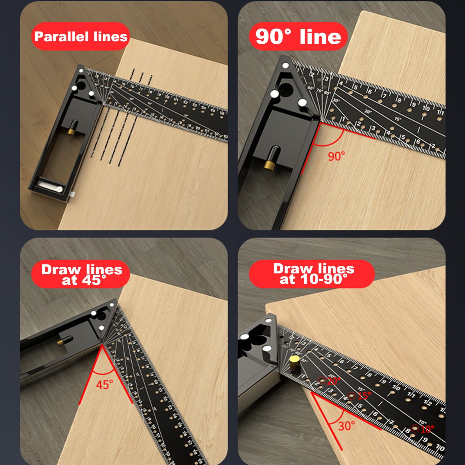 Multifunctional Right Angle Ruler 90 Degree Measuring Tool with Scribing Gauge for Woodworking Carpentry DIY Projects Marking Layout Precision Angle Finder Square Tool