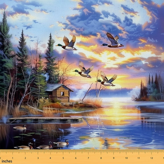 Castle Fairy Mallard Duck Fabric by the Yard 1 Yard for Teens,River House Home Decor Fabric by the Yard,Rustic Animal Room Decor Fabric by the Yard,Luxury Bedroom Decor