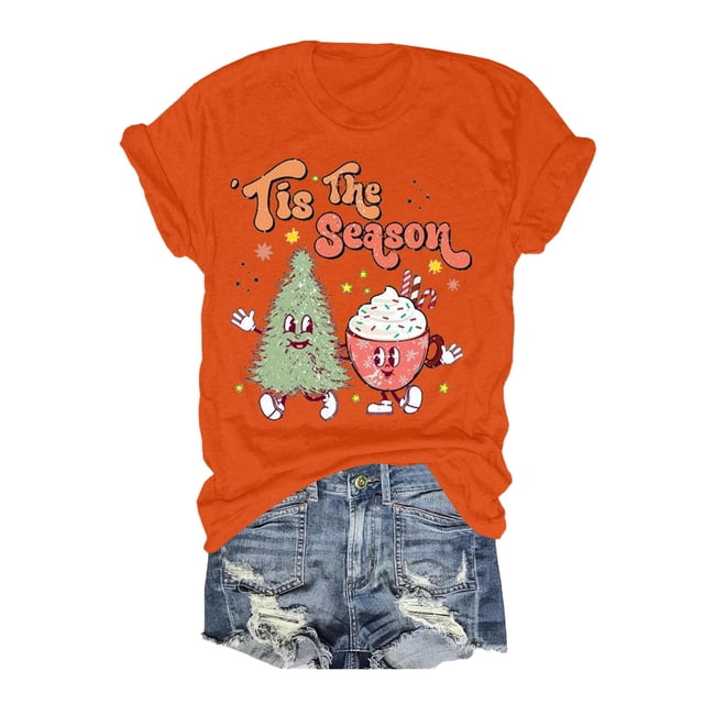 TSADFHJI Hauts pour Femmes Grande Taille T-Shirt Décontracté Col Rond / Manches Courtes pour Confort & Style S Orange