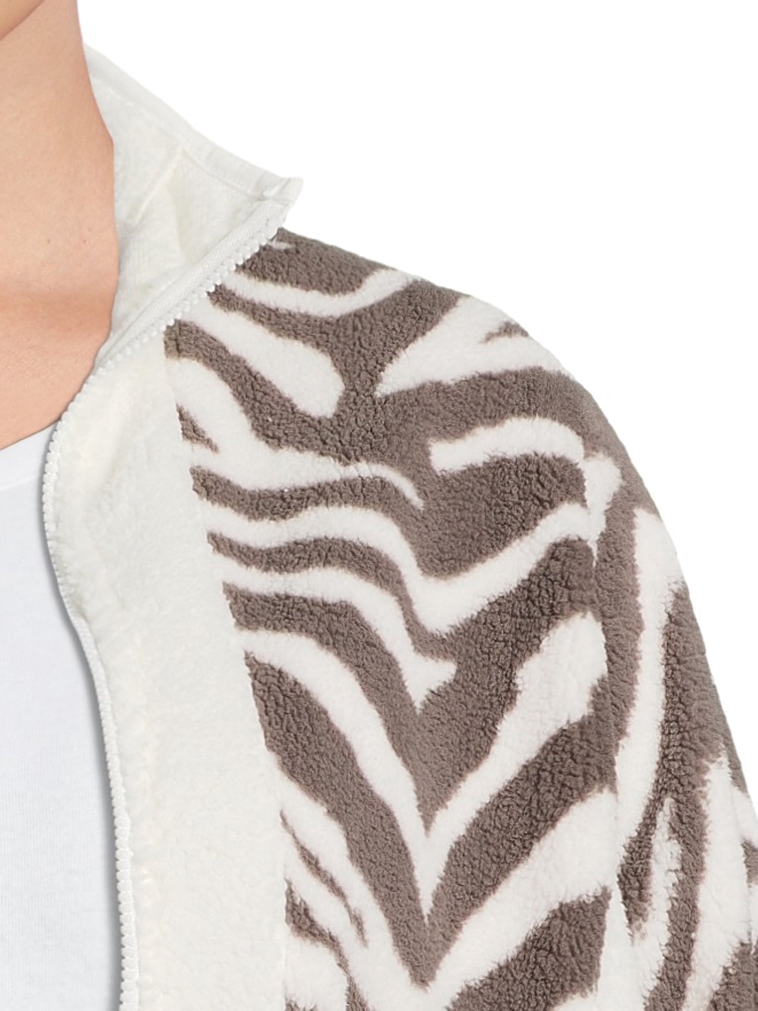 Como Blu Women's Plus Size Printed Faux Baby Sherpa Zip Jacket