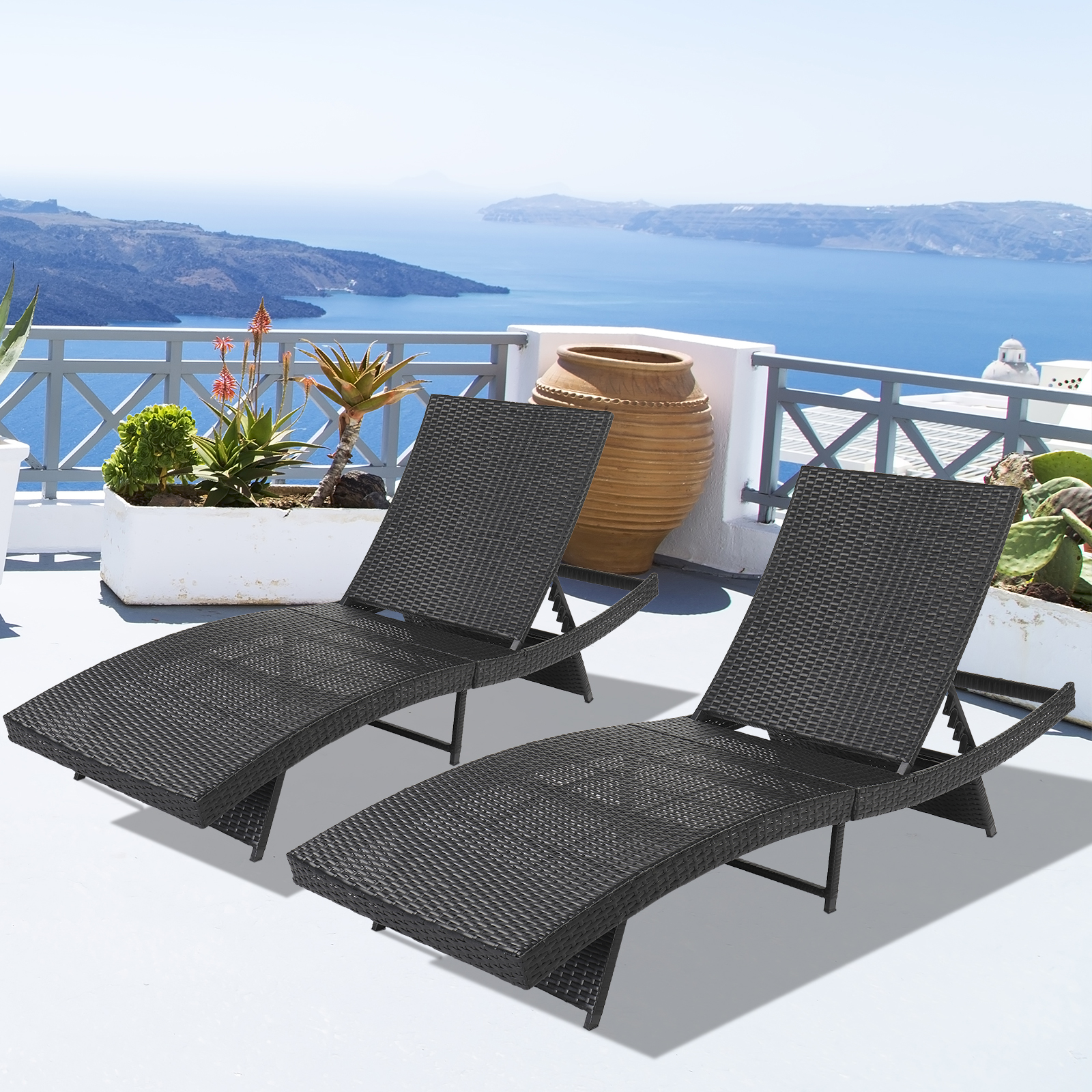 Patio Chaise Lounge Furniture, 5-Position Adjustable Cushioned Rattan Chaise, PE Wicker Backrest Lounger Chair, Suitable for Pool Balcony Deck Yard Garden, B33 - image 4 of 9