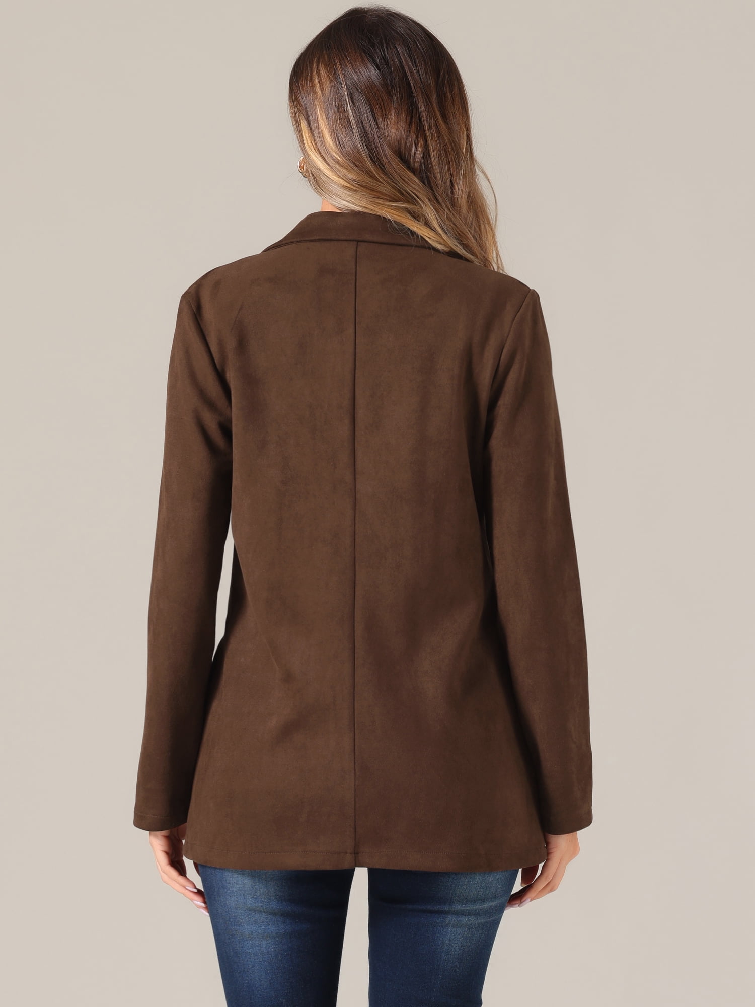 DARING DIVA Women's Faux Suede Blazer Double Breasted Suit Jacket XS Brown