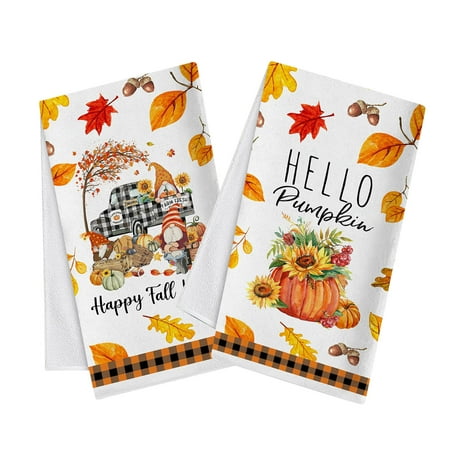 

XIUH 2Pcs Welcome Fall Kitchen Welcome Hand Towels Rag Maple Leaves Pumkin Flowers Dishcloth Home Decoration Soft 18 X 28 In White