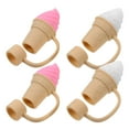 thumbnail image 1 of 4 Pcs Embouts de Paille Réutilisables Couvercles en Silicone Forme de Cornet de Crème Glacée Décorations de Paille, 1 of 8