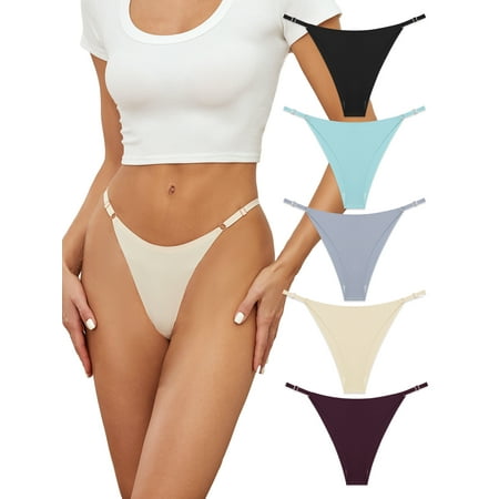 GaaiKei Adjustable Seamless Underwear for Women Sexy Underwear No Show String Bikini High Cut Cheeky Panties 5 Pack Size 7
