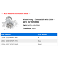 thumbnail image 2 of Water Pump - Compatible with 2006 - 2010 INFINITI M45 2007 2008 2009, 2 of 2