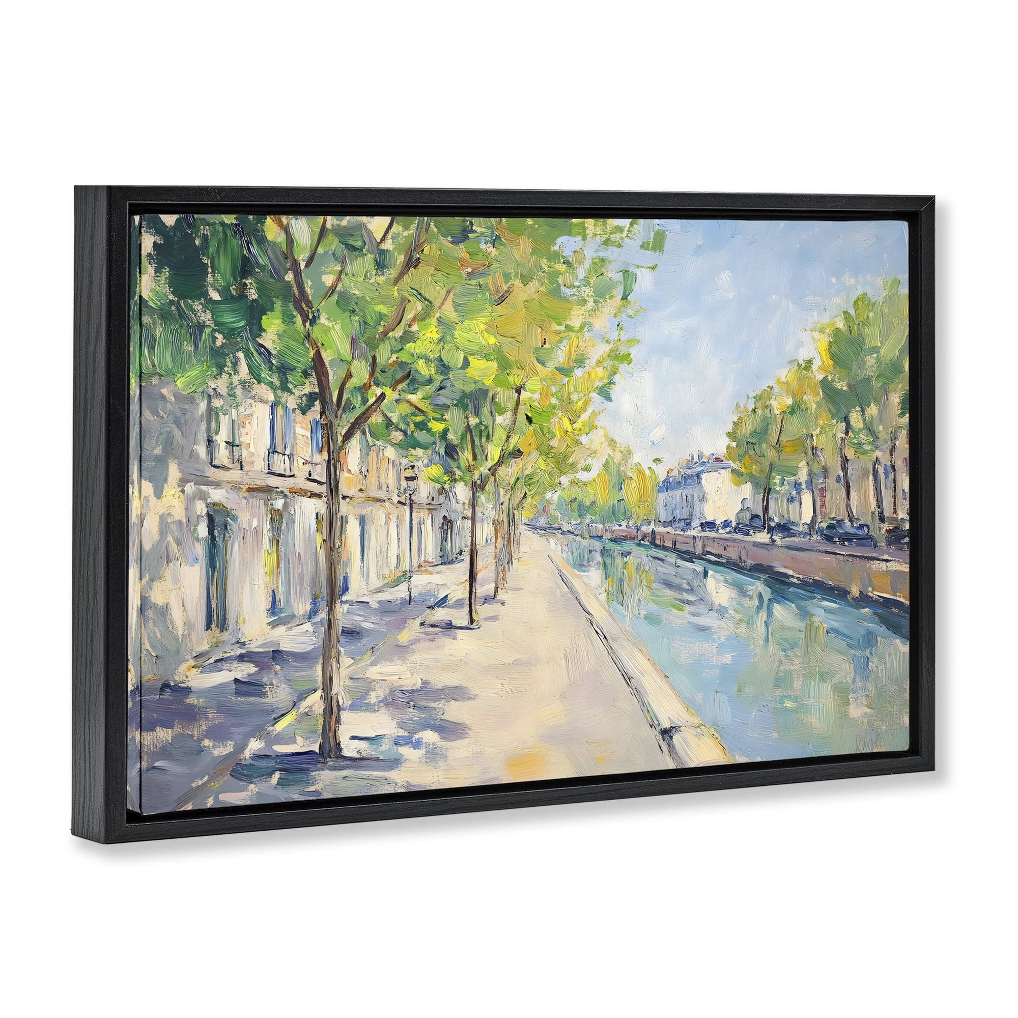 Stupell Industries Montrouge Canal Promenade Black Framed Floater Canvas Wall Art, design by Creative Studio