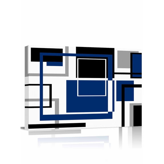 Blue Black Geometric Wall Art for Living Room,Canvas Picture Wall Decor for Bathroom Bedroom,Modern Minimalist Abstract Stripes Painting Artwork for Office Kitchen Hallway Dining Room Decor 12"x16"