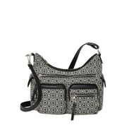 Time and Tru Women's Multi Compartment Faye Hobo Bag Black and Beige