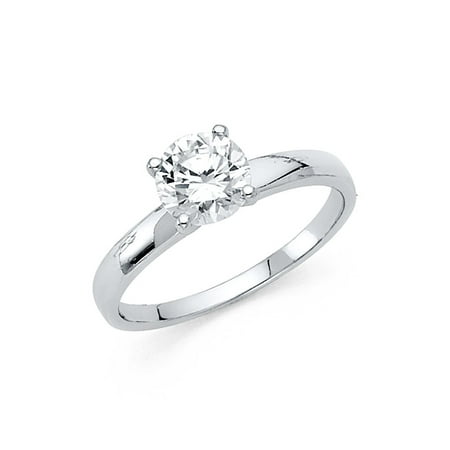 - 14K Solid White Gold Round Brilliant Cut Solitaire Cubic Zirconia Engagement Wedding Ring , Size 4