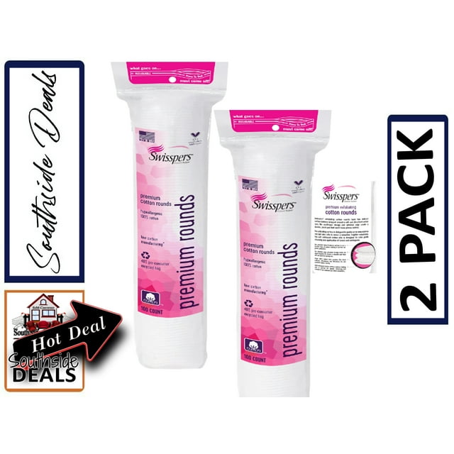 Swisspers Premium Hypoallergenic Cotton Rounds, 100 Pads each pack 2