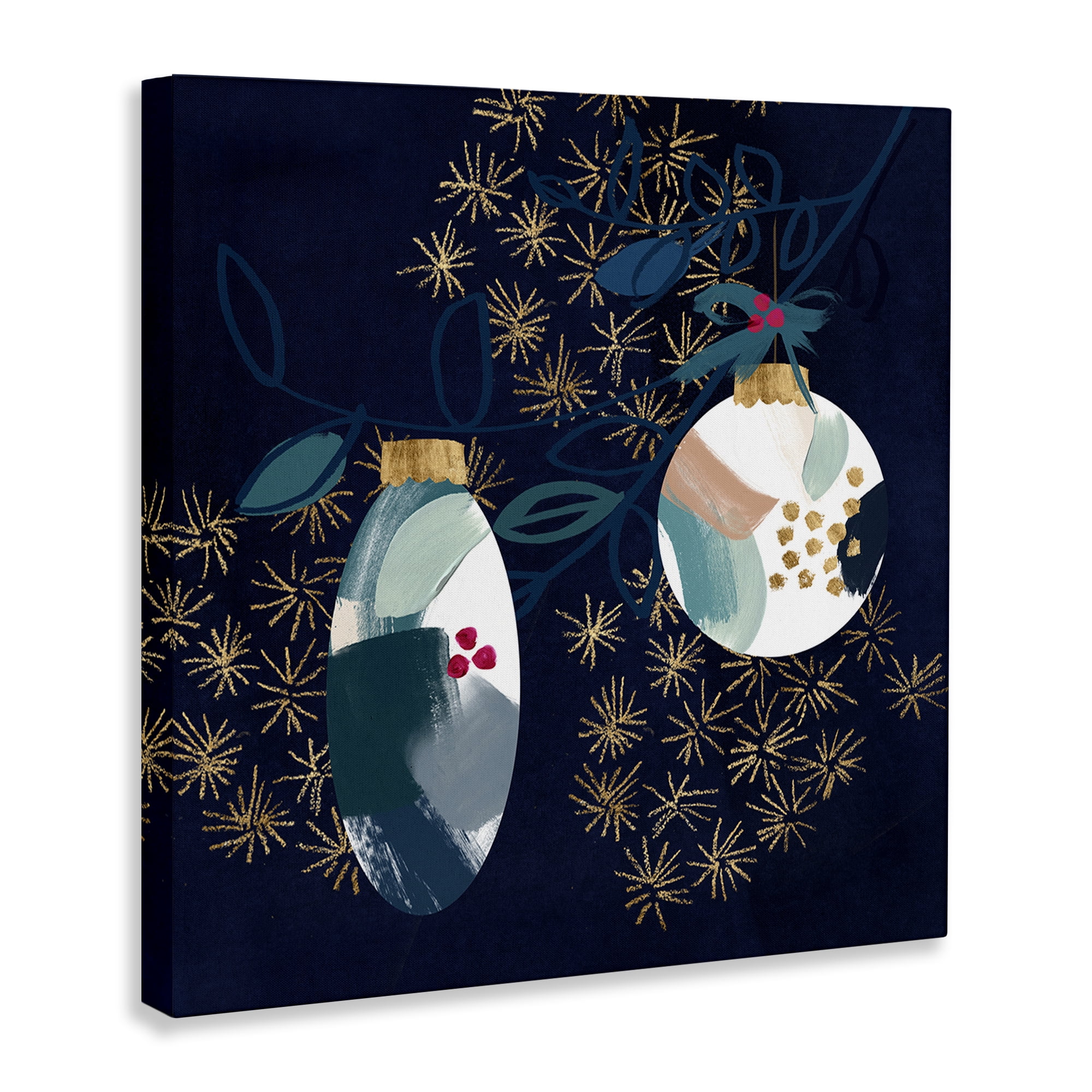 Stupell Industries Blue Patterned Ornaments Holiday Painting Gallery Wrapped Canvas Art Print Wall Art, 17 x 17