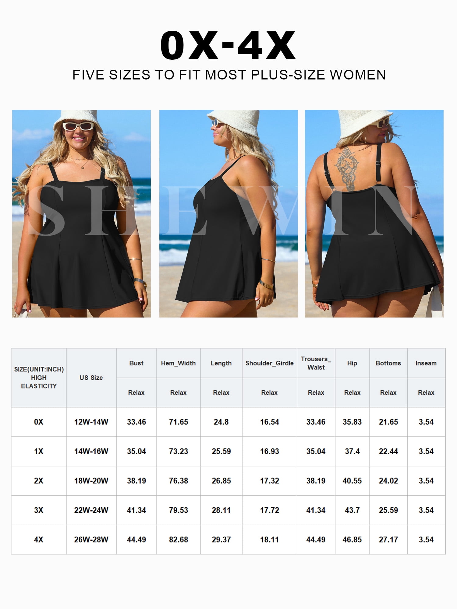 SHEWIN Woman Plus Bathing Suit One Piece Swim Dresses for Woman Tummy Control Swimm Suits with Pockets Black 3X