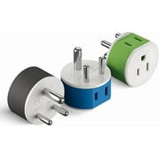OREI India, Nepal, Maldives Travel Plug Adapter - 2 USA Inputs - 3 Pack - Type D