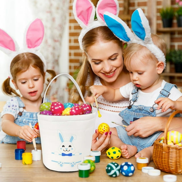 Party Decor Easter Basket Holiday Rabbit Bunny Printed Canvas Gift Carry Candy Bag