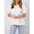 thumbnail image 3 of Elippeo Women’s Tie Front Tops Puff Sleeve Round Neck Stripes/Solid Color Loose Shirts Spring Fall Blouses, 3 of 8