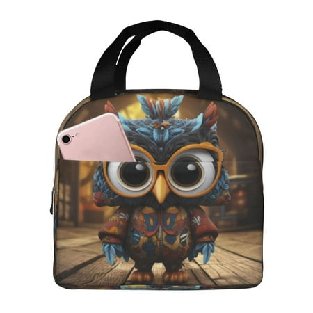 Insulated Lunch Bag for Women Men - Quirky Owl With Glasses Leakproof Cooler Lunch Box for Women Men  Lunch Tote Bags for Work School Picnic Travel