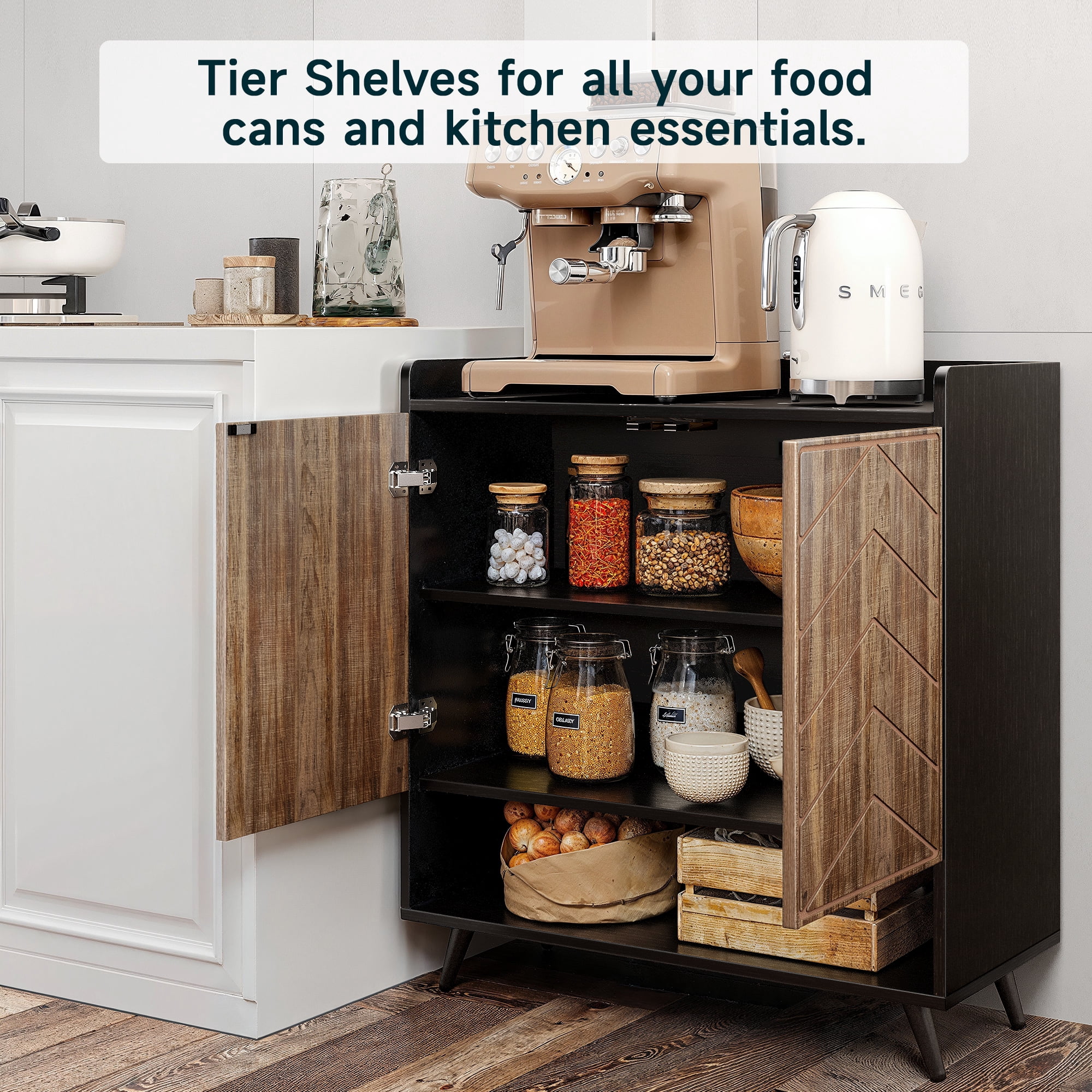 MARNUR Sideboard Buffet Cabinet with 2 Doors, Kitchen Buffet Storage Cabinet with Adjustable Shelves for Kitchen, Hallway, Entryway, Living Room, Brown