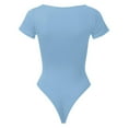 thumbnail image 4 of Women's Square Neck Sexy Ribbed Square Neck Short Sleeve Bodysuits Yoga Clothes, 4 of 5