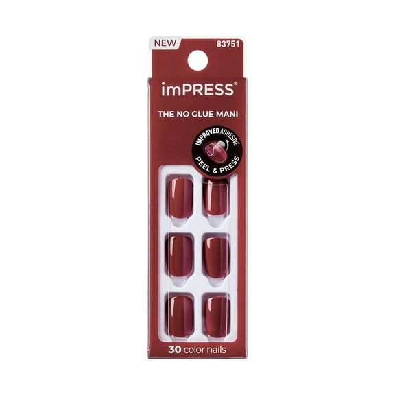 KISS imPRESS Color  Press on Nails, Espress(y)ourself, Brown, Short Squoval, 30 Count