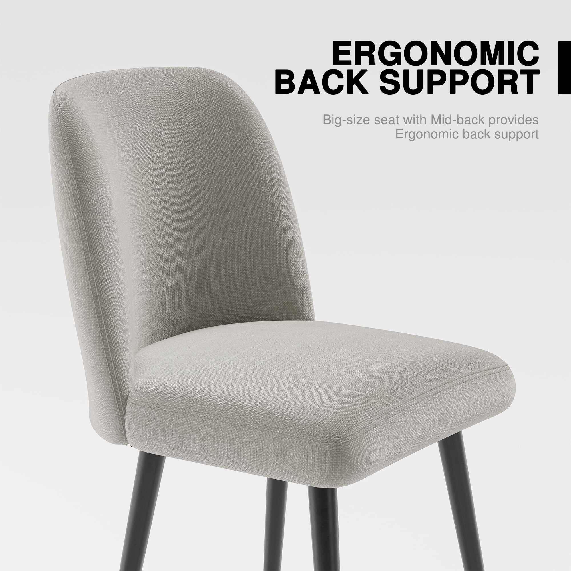 Upholstered Side Chairs Dining Chairs Modern Dining Living Room Kitchen Chairs, Gray with Black Leg (Set of 2)