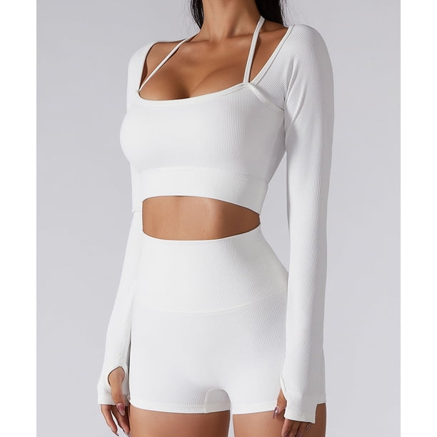 Top De Yoga Para Mujer, Ropa Deportiva Femenina Con Cuello Redondo, Orificio Para El Pulgar Elástico, Poliuretano Transpirable Con Almohadillas Para El Pecho Para Gimnasio ANGGREK Otros