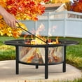 thumbnail image 3 of Dovov 47" Outdoor Firepit Wood Burning Fire Pit Tables with 2 Adjustable Swivel BBQ Grills, Round Metal Firepit Stove with Poker for BBQ, Bonfire, Picnic, Party, Camping and Patio, Black, 3 of 10