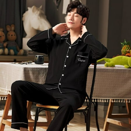 

DanceeMangoo New Cotton Pajamas for Men New Style Warm Long Sleeve Male Pocket Pyjama Set 80 Kg 95 Kg Wear Sleep Top Pant 4XL 5XL