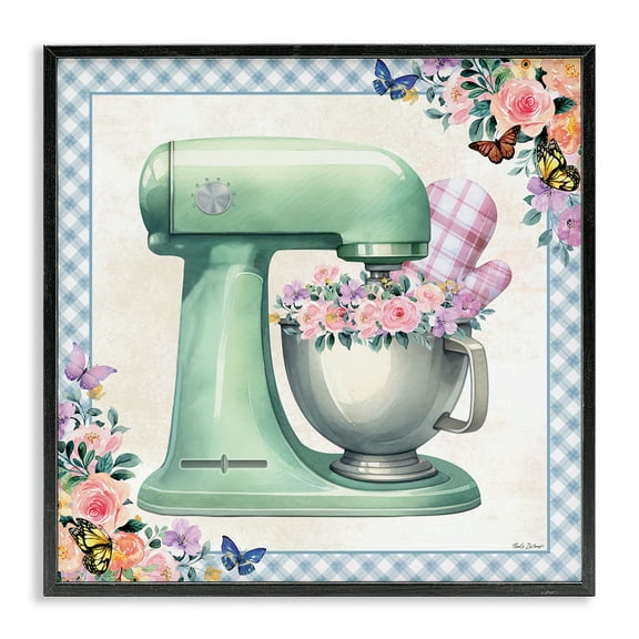 Stupell Industries Kitchen Mixer with Flowers Food & Beverage Painting Black Framed Art Print Wall Art, 12 x 12