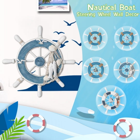 Nautical Wooden Ship Sailboat Steering Wheel Wall Decor Home Decoration Beach Theme Nautical Wall Art Fishing Boat Sailor Marine Decor Living Room Bedroom Office