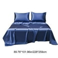 thumbnail image 3 of HCBY Luxury Cooling & Comfortable 4-Piece Silky Satin Sheet Set - Includes 1 Flat Sheet, 1 Fitted Sheet & 2 Pillowcases, Breathable, Lightweight & Wrinkle-Free, 102"x90", Blue​, 3 of 6