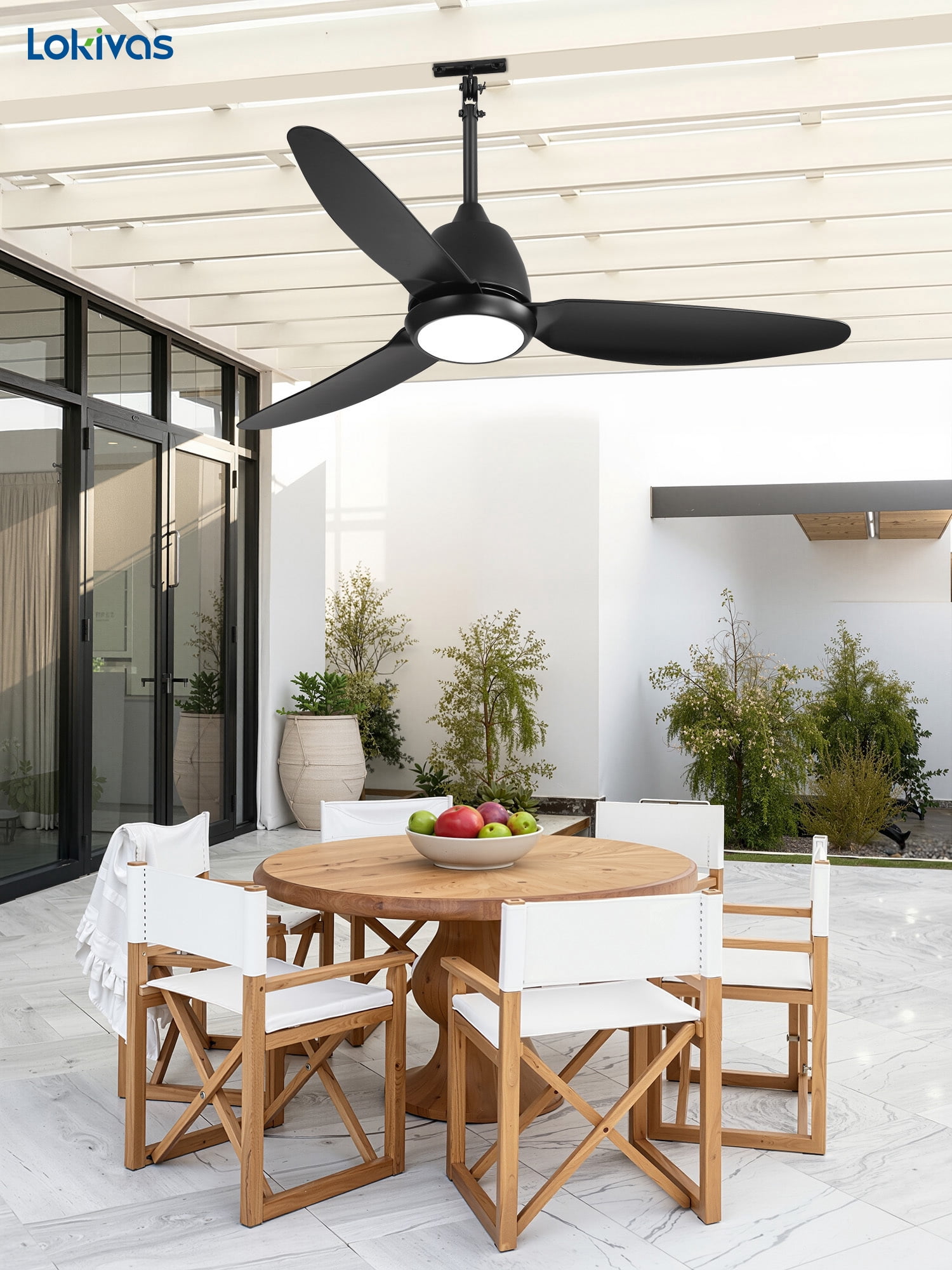 Lokivas 42" Black Waterproof Outdoor Gazebo Ceiling Fan with Light, Quiet 6 Speeds, APP & Remote, IP65 Plug-in DC Motor, Dimmable 3CCT, Hanging Cord for Patio Porch