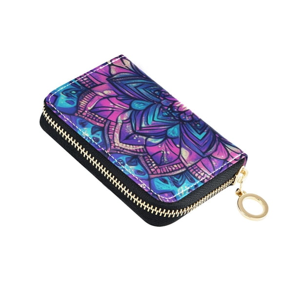 Mandala Floral Women's Credit Card Holder PU Leather Zipper Wallet RFID Blocking
