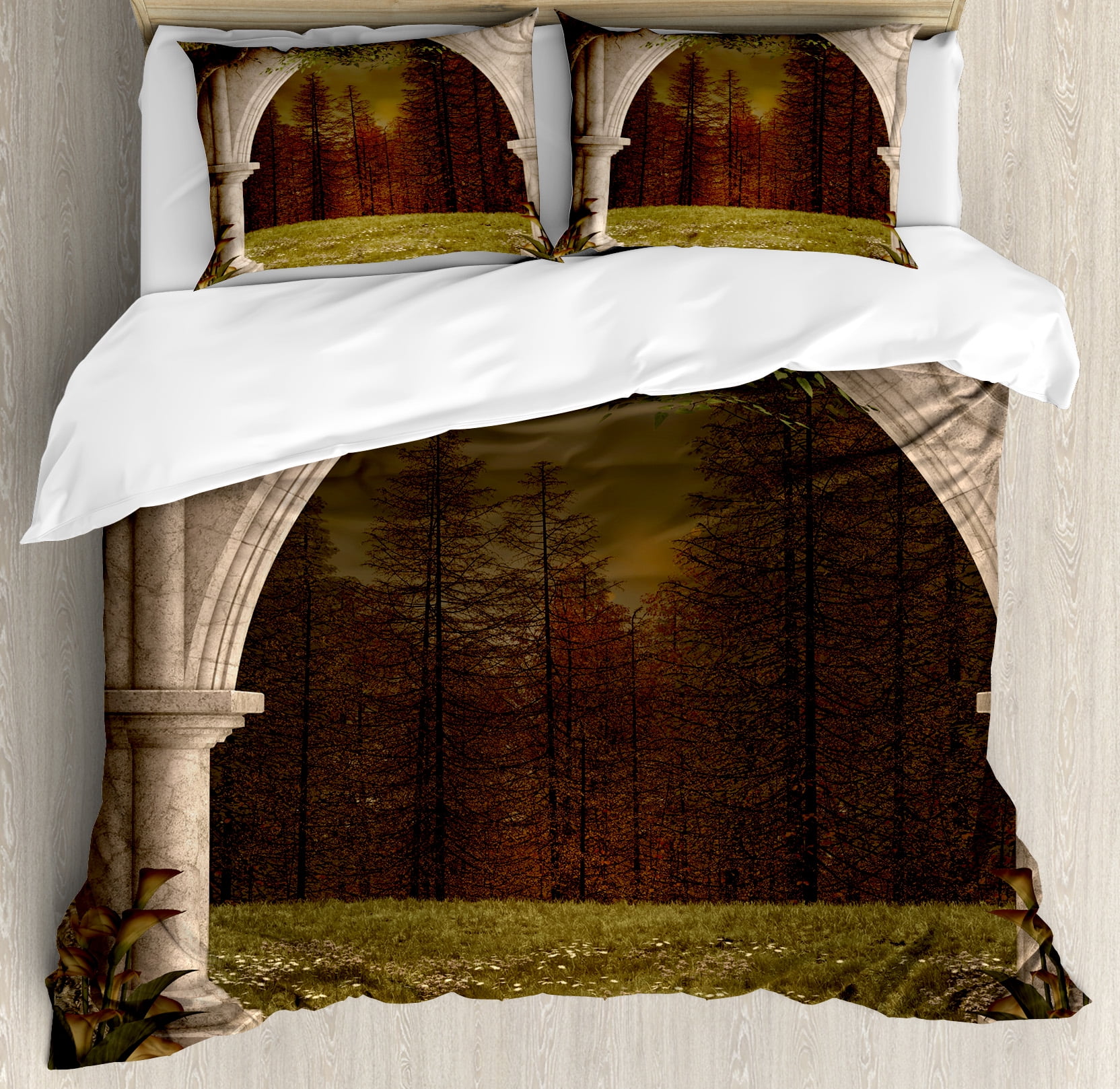 Gothic Duvet Cover Set Old Retro Arch In The Garden Renaissance