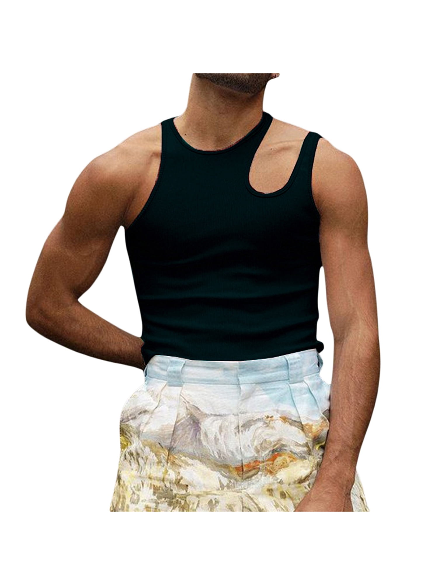 JBEELATE Men's Workout Cut Out Tank Top Sleeveless Hollow Out Rib Knit Bodycon Vest Shirts Sexy