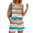 thumbnail image 4 of JULMCOMO 2 Piece Sets for Women Striped Print Square Neck Lightweight Summer Short Sets Drawstring Waisted Lounge Outfits with Pockets Orange 2XL, 4 of 8
