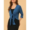 thumbnail image 5 of Allegra K Women's Leisure Open Front Self Tie 3/4 Sleeve Crop Shrug Cardigan, 5 of 6