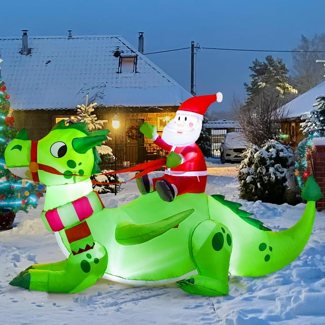 Papá Noel inflable navideño Joiedomi de 1,8 m montando un dragón verde