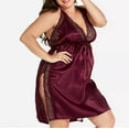 thumbnail image 4 of Friday Deals Xysaqa Women Plus Size Satin Lace Chemise Nightgown Ladies Sexy Nightwear V Neck Spaghetti Strap Full Slip Sleepwear Side Slit Mini Sleep Dress Wine M, 4 of 5