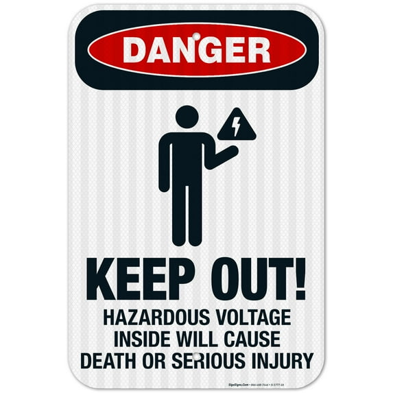 Keep Out Hazardous Voltage Inside Will Cause Death Sign, OSHA Danger Sign, 12x18 Reflective Aluminum EGP