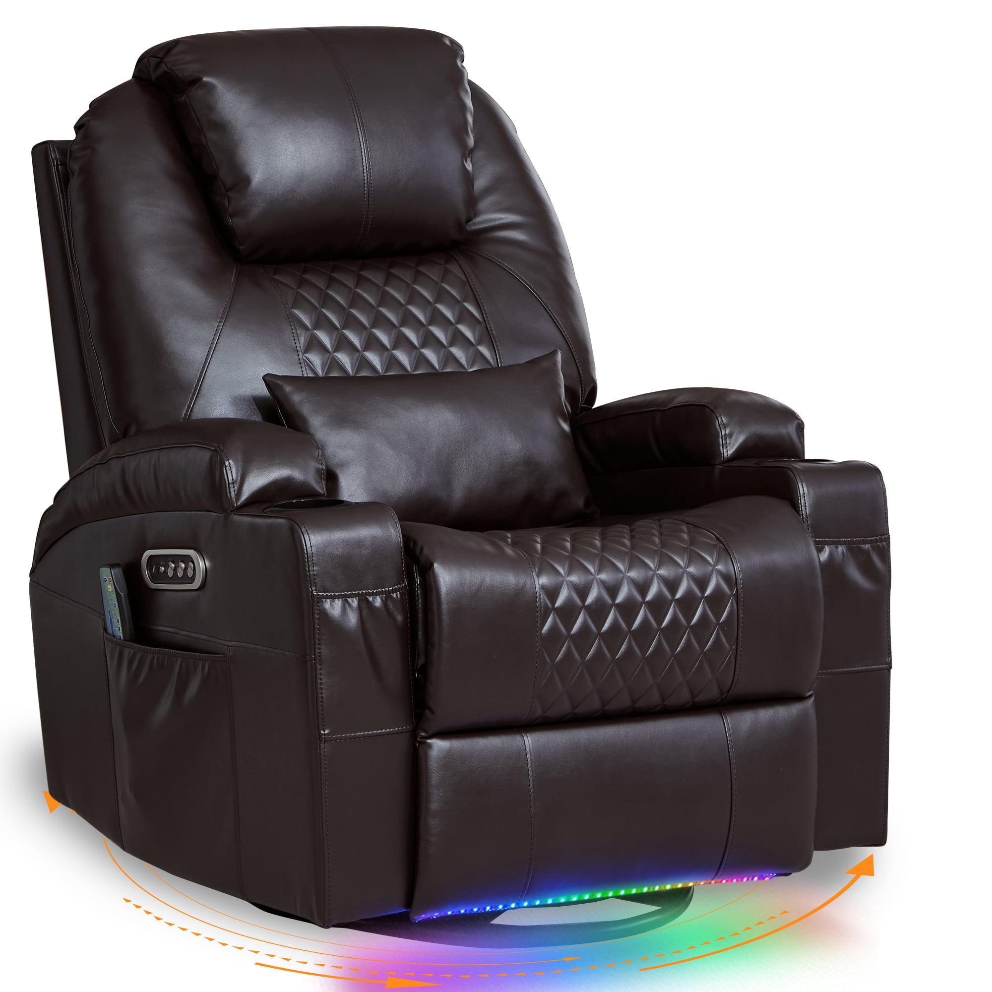 Dual Motor Power Swivel Rocker Recliner Chair for Adults with Heat and Massage, Electric Wall Hugger Rocking Recliner for Nursery Living Room with LED Lights, USB A&C Ports
