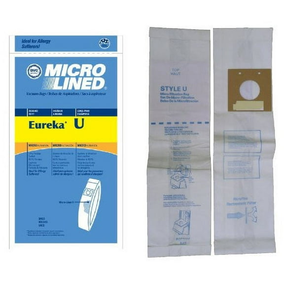 Micro Lined Anti-Bacterial Vacuum Cleaner Bags --Designed to Fit Eureka Bravo and Powerline (All Models Using Bag STYLE U) White-Westinghouse Upright (All Models Using Bag STYLE VIP 2030)--10 ct pack
