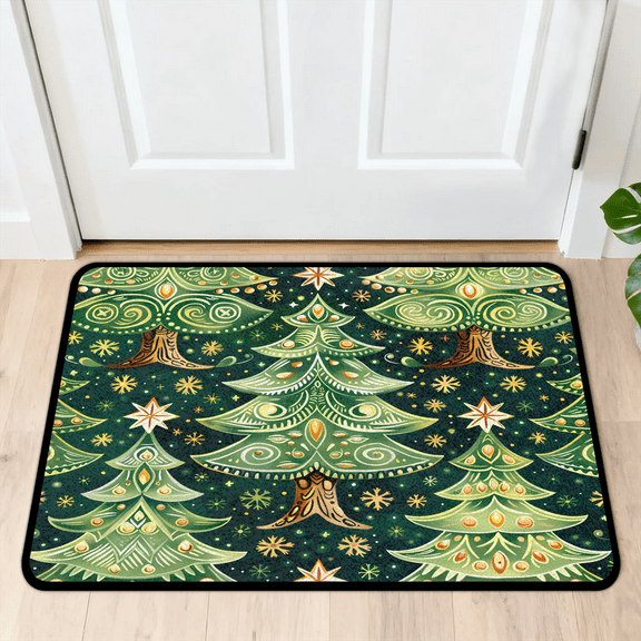 CURLYOOT Christmas Tree Indoor Doormat, Non-Slip Absorbent Door Mat 24" x 16", Boho Entrance Floor Mat Washable Entry Doormats for Entryway Front Back Door