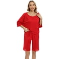 thumbnail image 2 of Xmarks Women's 3/4 Sleeve Lounge Sets O Neck Top and Shorts 2 Piece Pajama Set Red US 6, 2 of 6